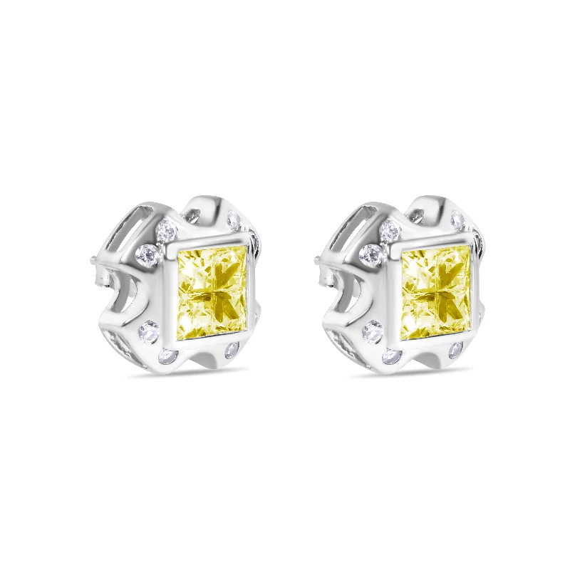 ladies-delicate-rose-gold-earrings-Final Price-High Polished 925 Sterling SilverCross Design Invisible Yellow CZ Center Stud Earrings - STEM139YLW