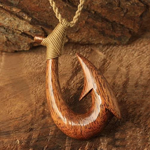 Ladies necklaces quirky strands -Plain Koa Wood Fish Hook Necklace