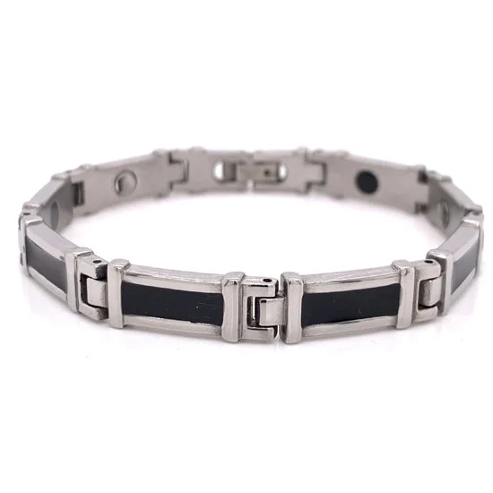 Ladies bracelets for memorable moments -Black Enamel Stainless Steel Magnetic Bracelet / MBL0041