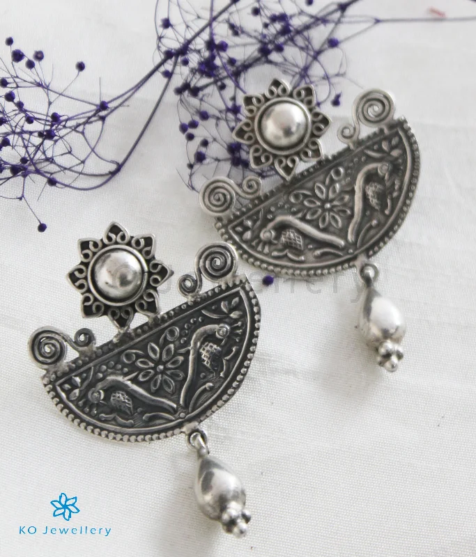 ladies-heart-silver-earrings-The Kundalin Silver Peacock Earrings