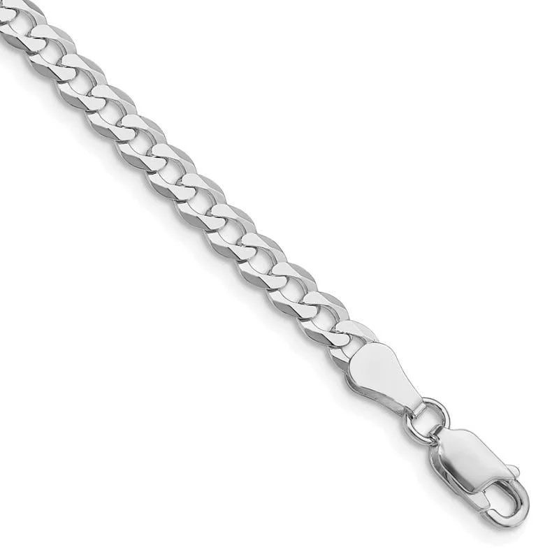 Ladies bracelets for bold spirits -Sterling Silver Rhodium-plated 4.5mm Flat Curb Chain Bracelet