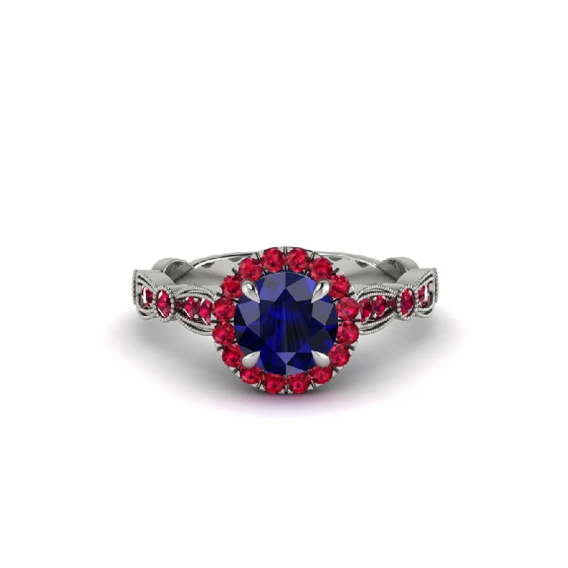 engagement-modern-silver-ring-Round Cut Sapphire Radiant Eternity Engagement Ring - Kamryn No. 60