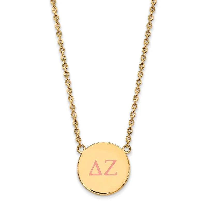 Ladies necklaces with larimar -14K Plated Silver Delta Zeta Large Pink Enamel Greek Letters Necklace