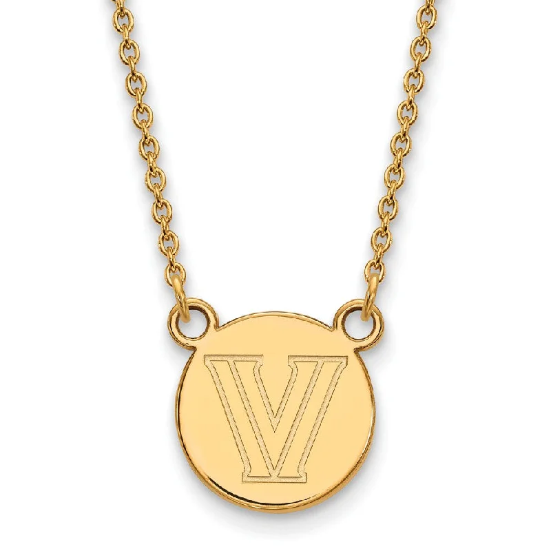 Ladies necklaces for healers -14k Gold Plated Silver Villanova U Small Disc Necklace