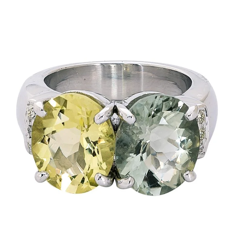 ladies-luxury-platinum-rings-Ring- Lemon Quartz, Green Quartz and Diamond  (265LS)