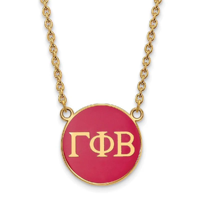 Ladies necklaces with leather -14K Plated Silver Gamma Phi Beta Large Dk Pink Enamel Disc Necklace