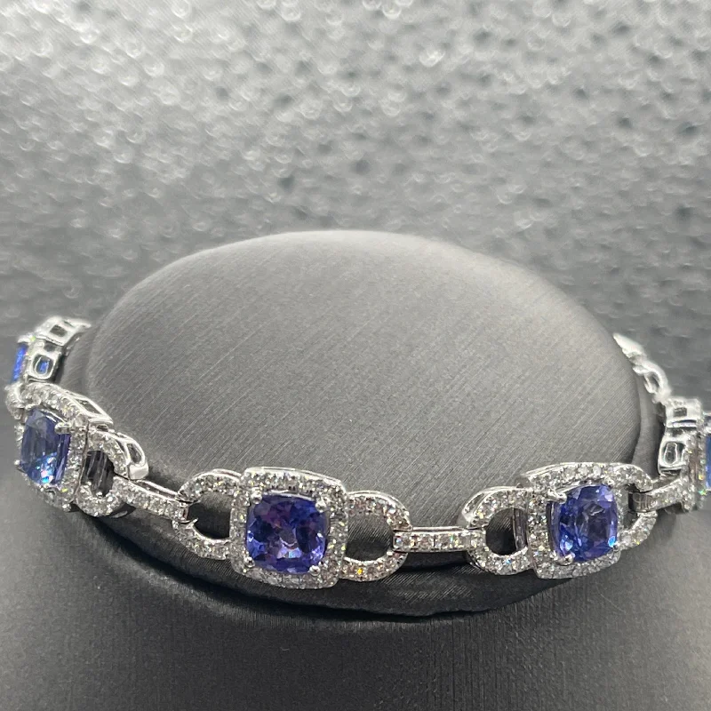 Ladies bracelets radiant finish -14 Karat White Gold Blue Tanzanite And Diamond Bracelet Over 9 Carats Tanzanite