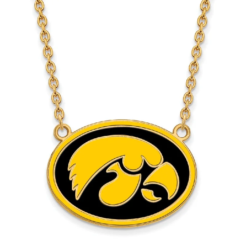 Ladies necklaces custom made -14k Gold Plated Silver U of Iowa Enamel Pendant Necklace