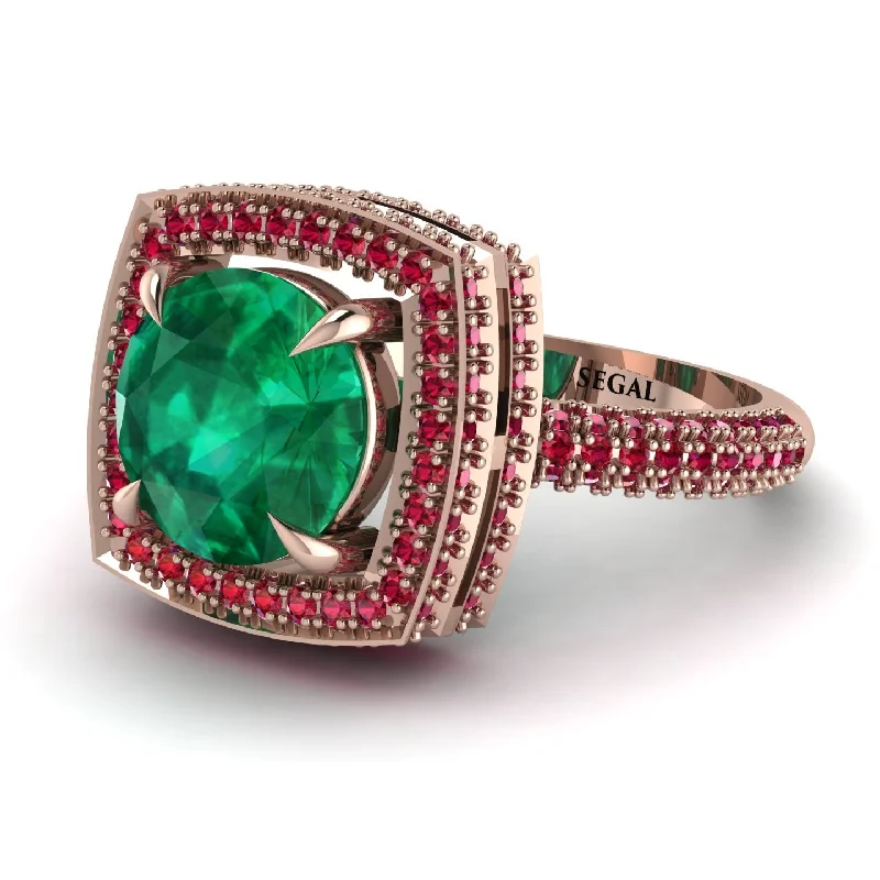 engagement-luxury-platinum-ring-Round Emerald Double Halo Engagement Ring - Kayleigh No. 50