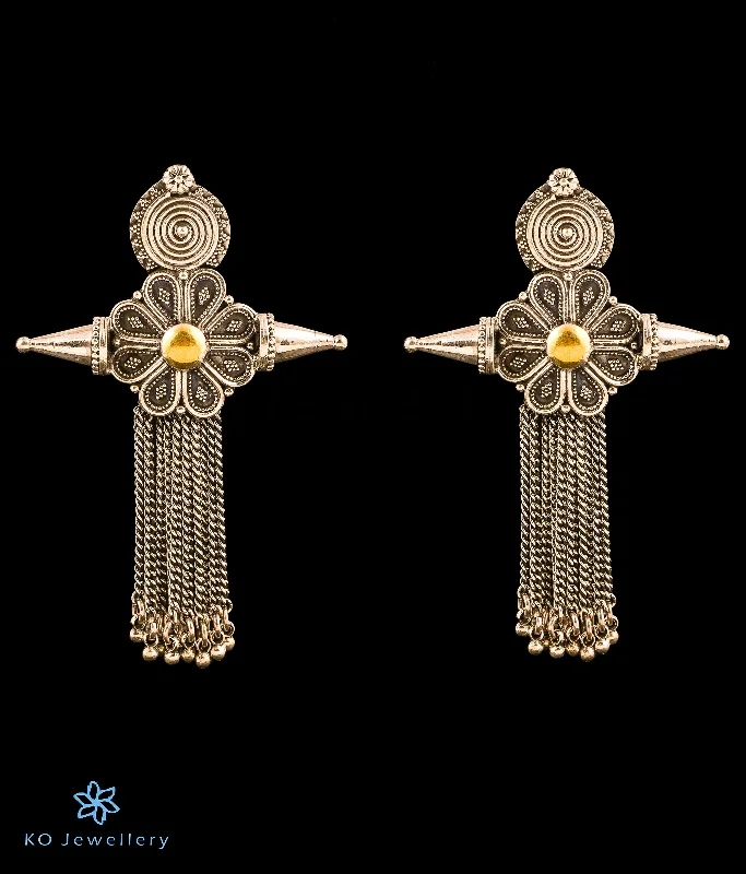 ladies-luxury-silver-earrings-The Vinyas Silver Tassle Earrings (Two tone)