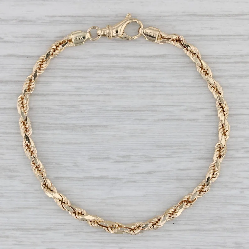 Ladies bracelets with letter charms -Rope Chain Bracelet 14k Yellow Gold Lobster Clasp 7" 3.5mm