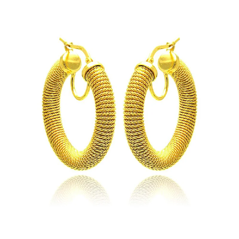 ladies-handmade-silver-earrings-Clearance-Silver 925 Gold Plated Italian Hoop Earrings - ITE00030GP