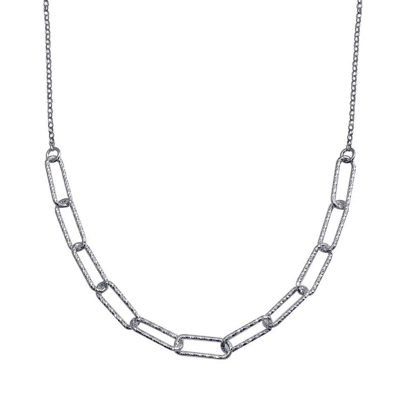 Ladies necklaces with orbit pendants -Rhodium Plated 925 Sterling Silver Diamond Cut Link Chain Necklace