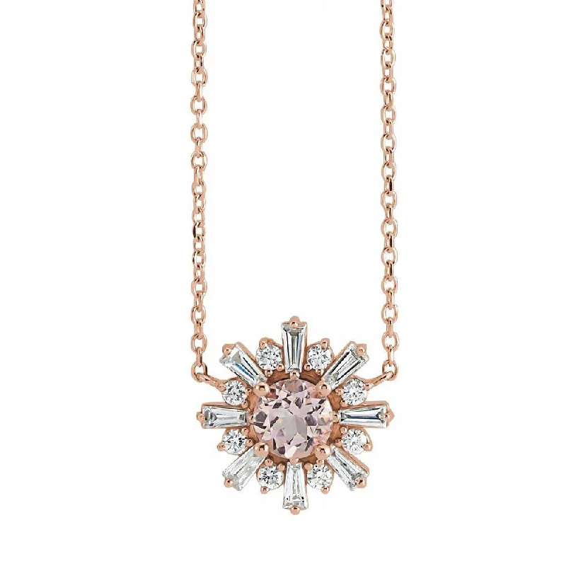 Ladies necklaces with aquamarine -14K Rose Gold Morganite & 3/8 CTW Diamond Starburst Necklace, 18 Inch