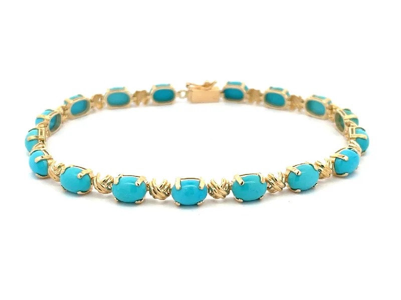 Ladies bracelets for floral seasons -Turquoise Bracelet in 14k Yellow Gold