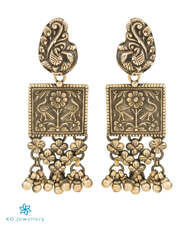 ladies-luxury-rose-gold-earrings-The Adhila Peacock Antique Silver Earrings