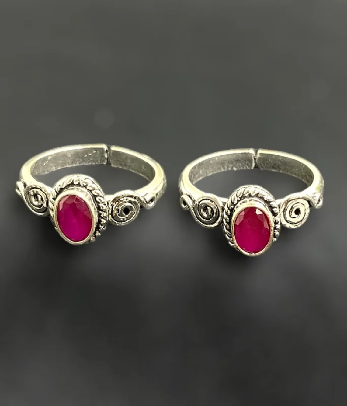 ladies-affordable-diamond-rings-The Anya Silver Gemstone Toe-Rings (Red)