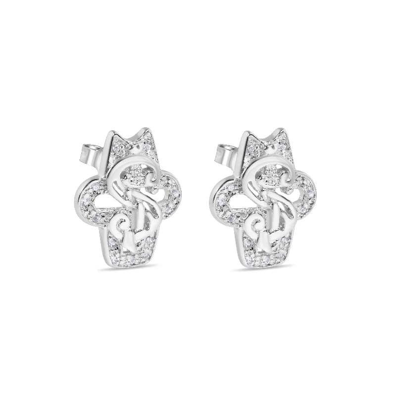 ladies-star-chandelier-earrings-Final Price-Rhodium Plated 925 Sterling Silver Dollar Sign CZ Stud Earring - STEM127