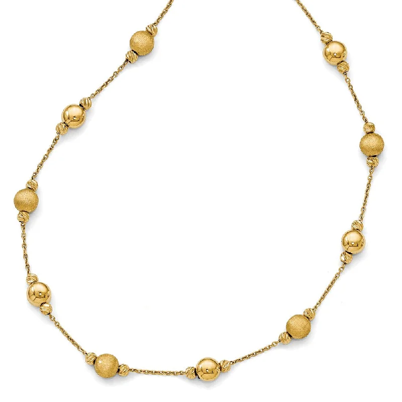 Ladies necklaces with onyx -Multi Finish 6mm Bead Station Necklace in 14k Yellow Gold, 17 Inch