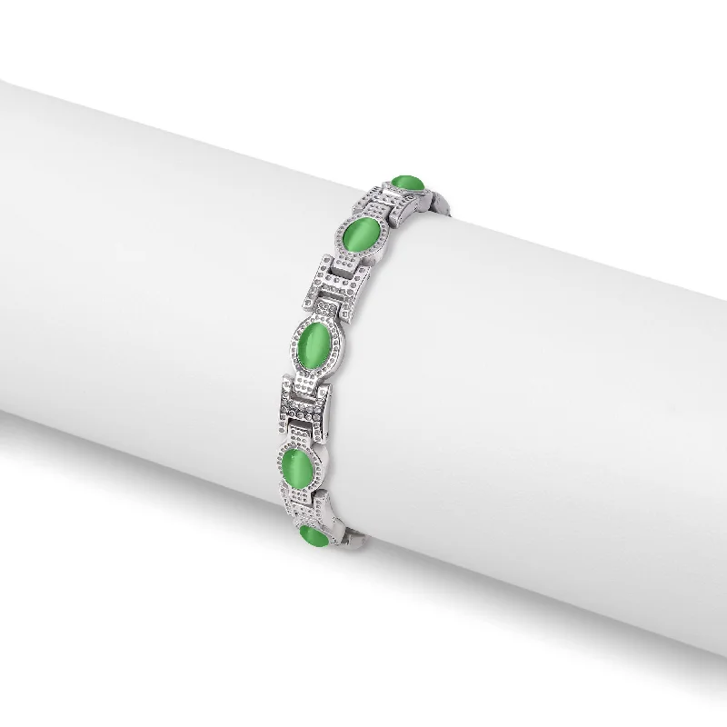 Ladies bracelets with velvet -Stainless Steel Magnetic Bracelets With Green Stone & Germanium / MBL0037