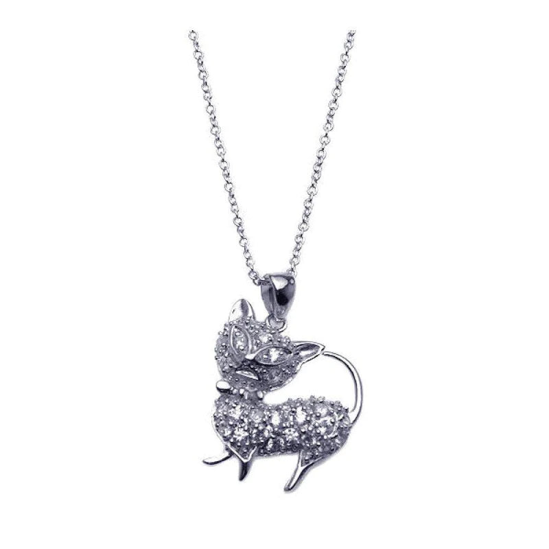 Ladies necklaces for escapes -Silver 925 Rhodium Plated Clear CZ Cat Pendant Necklace