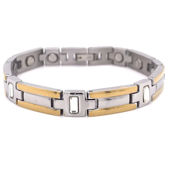 Ladies bracelets duo sets -Stainless Steel & Gold PVD Coated Germanium Magnetic Bracelet / MBL0031