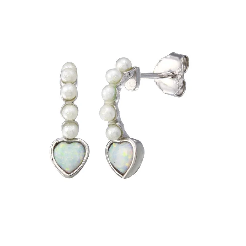 ladies-everyday-rose-gold-earrings-Rhodium Plated 925 Sterling Silver Climbing Heart Pearl Opal Earring - BGE00726