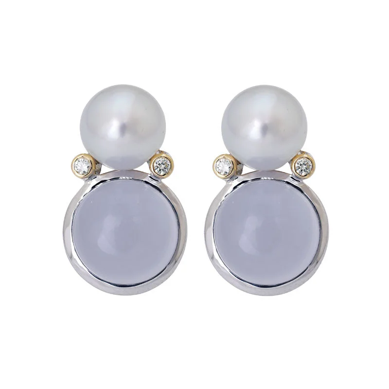 ladies-delicate-rose-gold-earrings-Earrings- Chalcedony, South Sea Pearl and Diamond