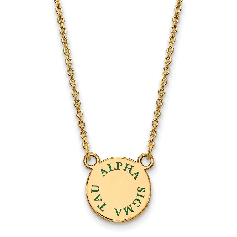 Ladies necklaces with serpentine -14K Plated Silver Alpha Sigma Tau Small Green Enamel Necklace