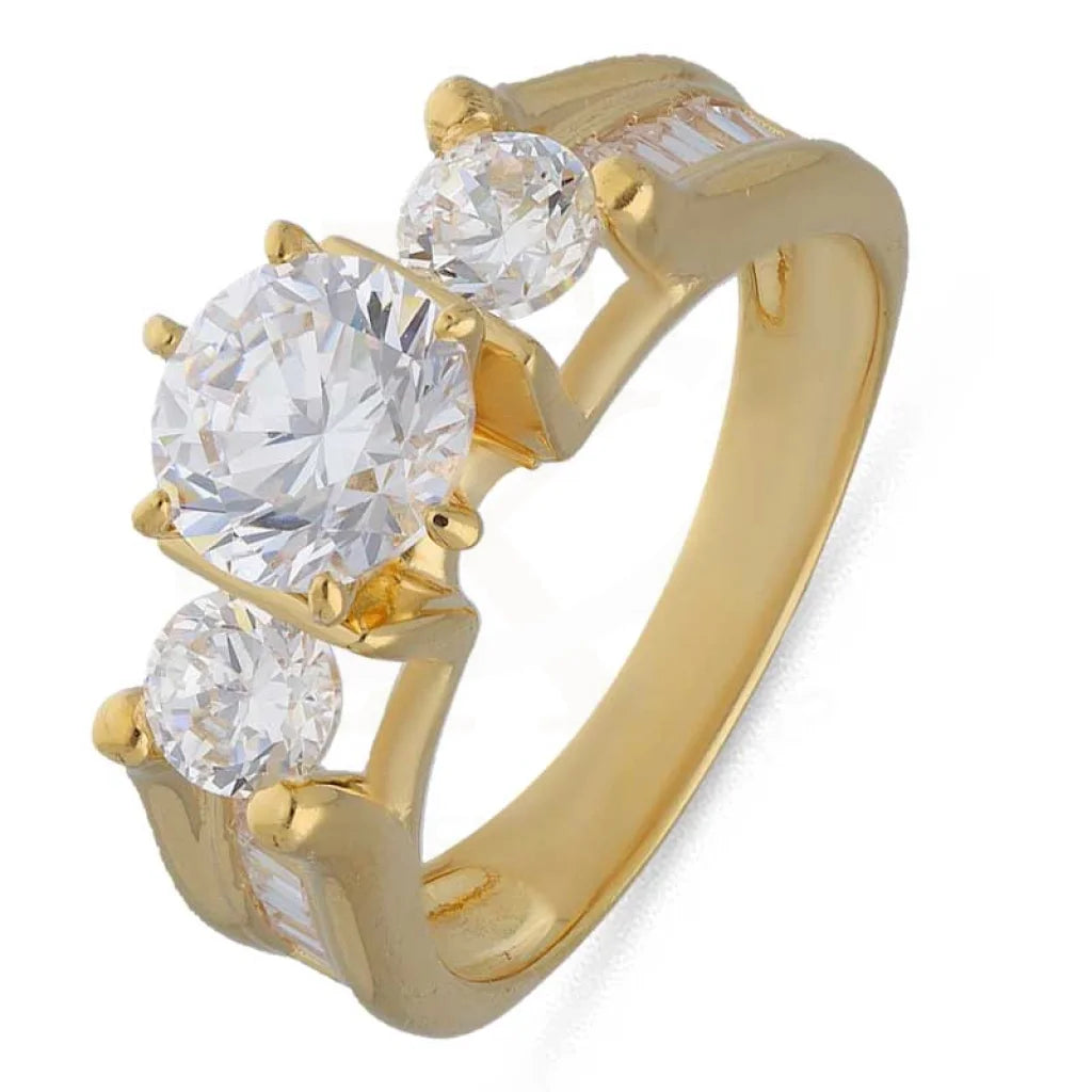 ladies-gold-bridal-rings-Sterling Silver 925 Gold Plated Round Shaped Solitaire Ring - FKJRNSL3533