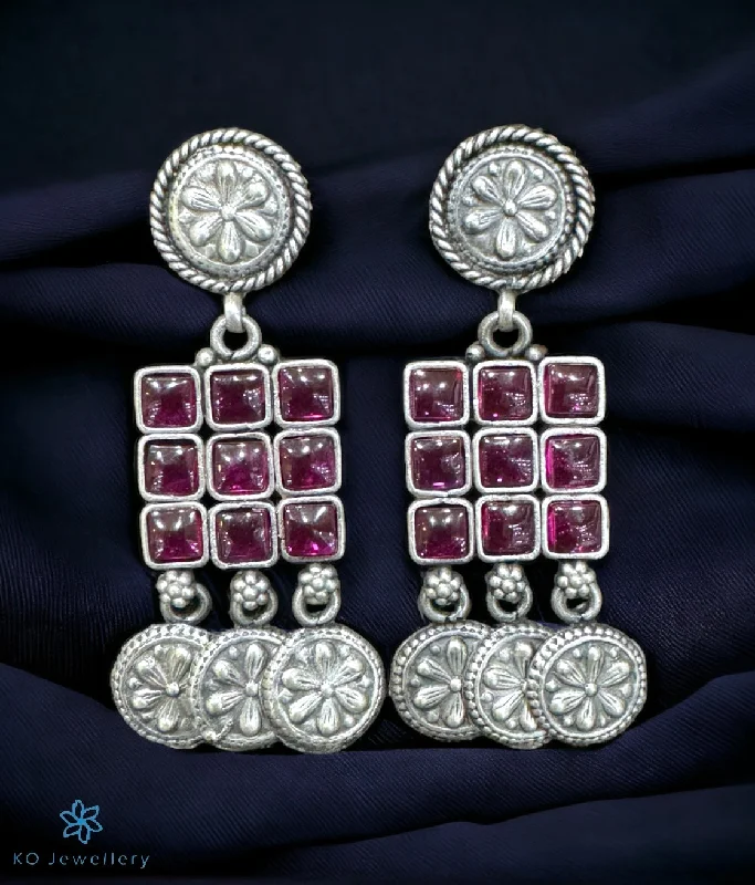 ladies-cross-pearl-earrings-The Tanmaya Silver Earrings (Red)