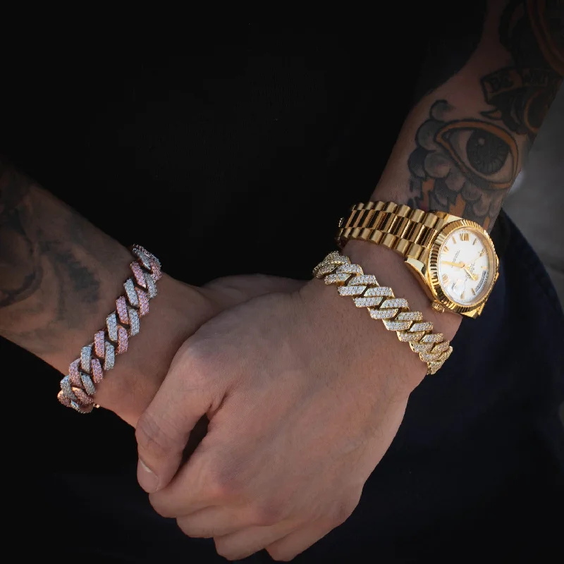 Ladies bracelets with slate hematite -Diamond Straight Edge Cuban Link Bracelet (12mm) in Yellow/White Gold/Two-Tone