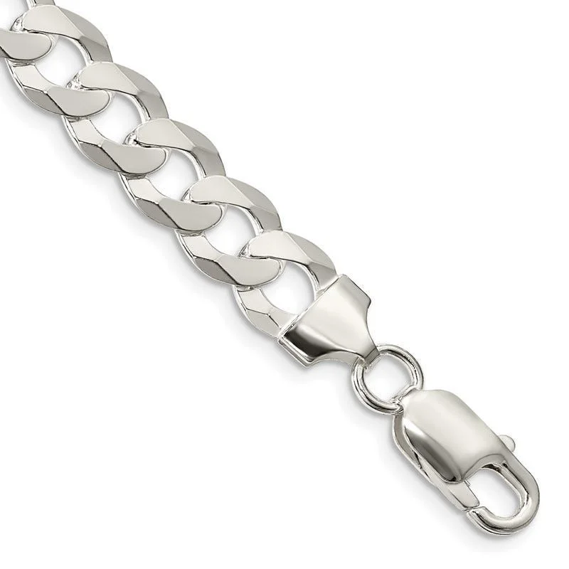 Ladies bracelets for style icons -Sterling Silver 8.5mm Flat Curb Chain Bracelet