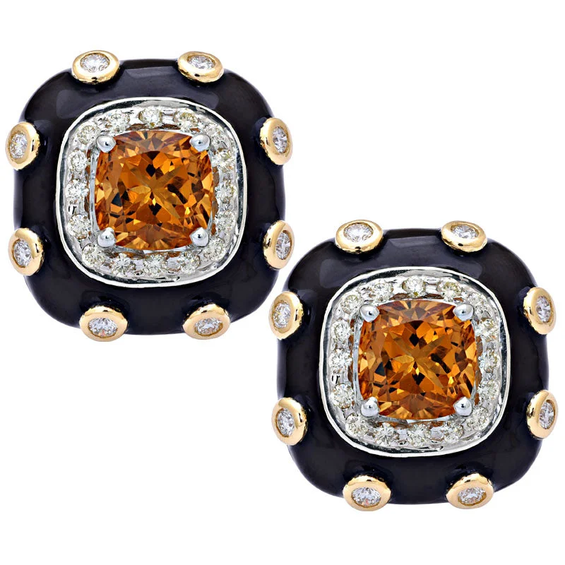 ladies-gold-flower-earrings-Earrings-Citrine and Diamond (Enamel)