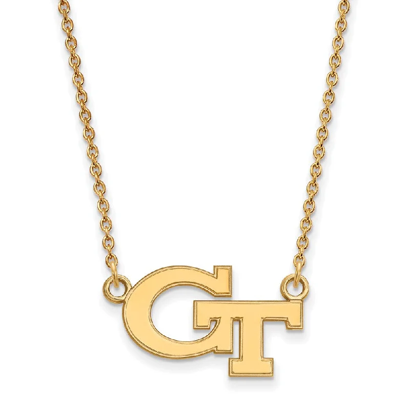 Ladies necklaces for influencers -14k Gold Plated Silver Georgia Tech Small 'GT' Pendant Necklace