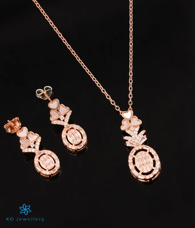 ladies-wedding-gold-earrings-The Sweetheart Silver Rose-gold Necklace & Earrings