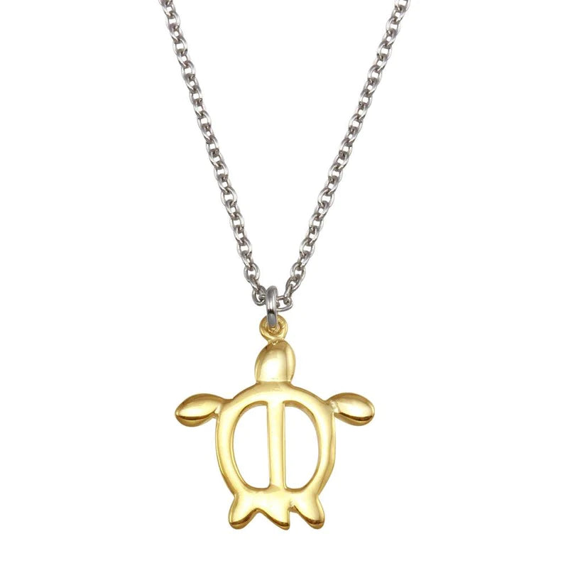 Ladies necklaces chic chains -Silver 925 Two Toned Turtle Pendant Necklace