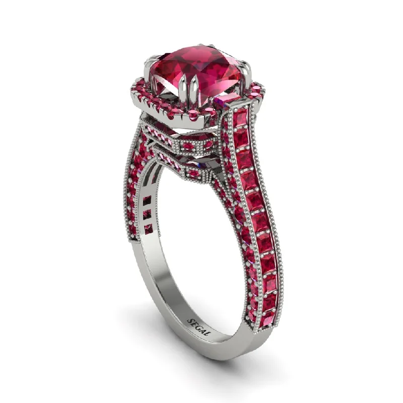 engagement-marquise-cut-diamond-ring-Ruby Three Halo Milgrain Engagement Ring - Mira No. 57