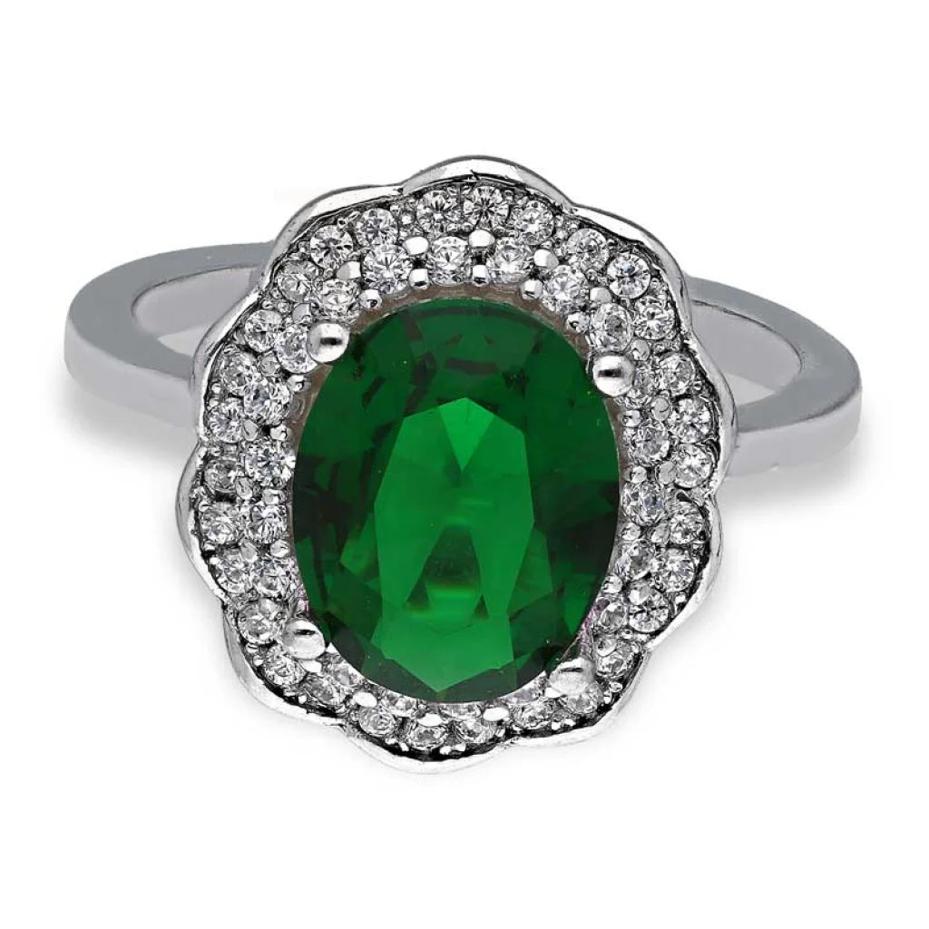 ladies-luxury-platinum-rings-Sterling Silver 925 Green Oval Shaped Solitaire Ring - FKJRNSL3519