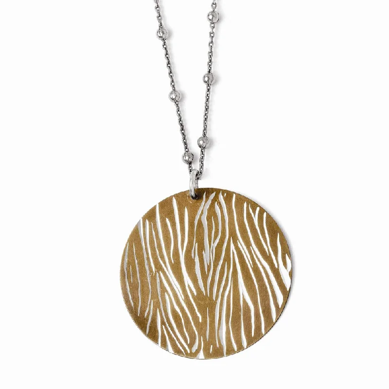 Ladies necklaces whimsical style -40mm Cognac Animal Print Disc Necklace in Sterling Silver, 17-19 in