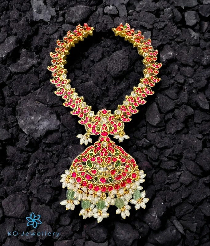 ladies-heart-dangle-earrings-The Chinmaya Silver Kundan-Jadau Necklace & Earrings