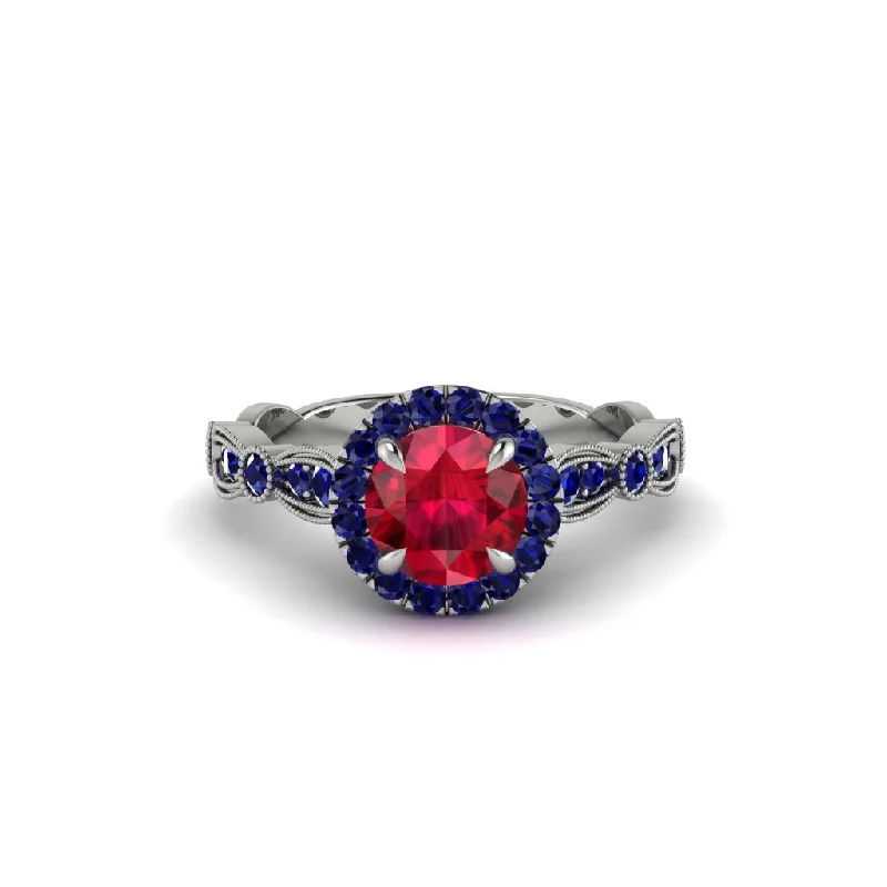 engagement-silver-three-stone-ring-Round Cut Ruby Radiant Eternity Engagement Ring - Kamryn No. 72