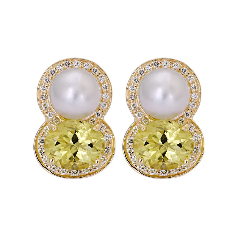 ladies-luxury-gold-earrings-Earrings- Lemon Quartz, South Sea Pearl and Diamond