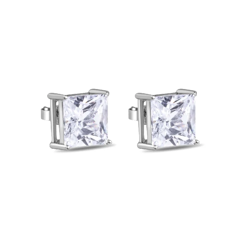 ladies-heart-chandelier-earrings-Final Price-Rhodium Plated 925 Sterling Silver Square Clear CZ Earrings 11mm - STEM082