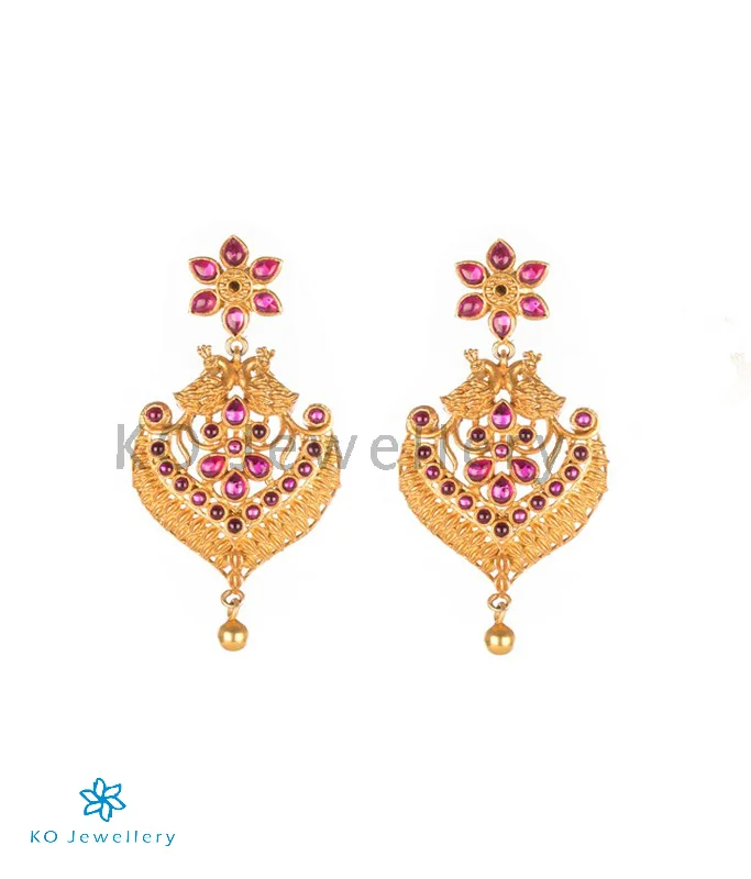 ladies-fashion-silver-earrings-The Marala Silver Peacock Earrings(Red)