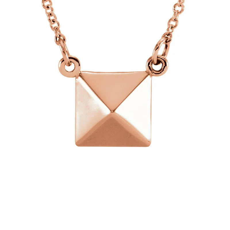 Ladies necklaces with jet stone -Polished Pyramid Necklace in 14k Rose Gold, 16.25 Inch