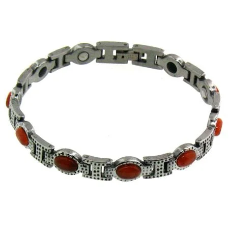 Ladies bracelets with nova charms -Stainless Steel Magnetic Bracelet with Germanium & Rust Stone / MBL0033