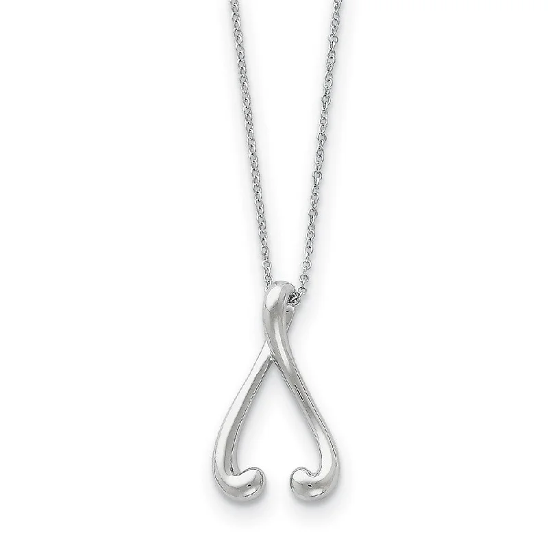 Ladies necklaces with garnet -Rhodium Plated Sterling Silver Wishbone Necklace, 18 Inch