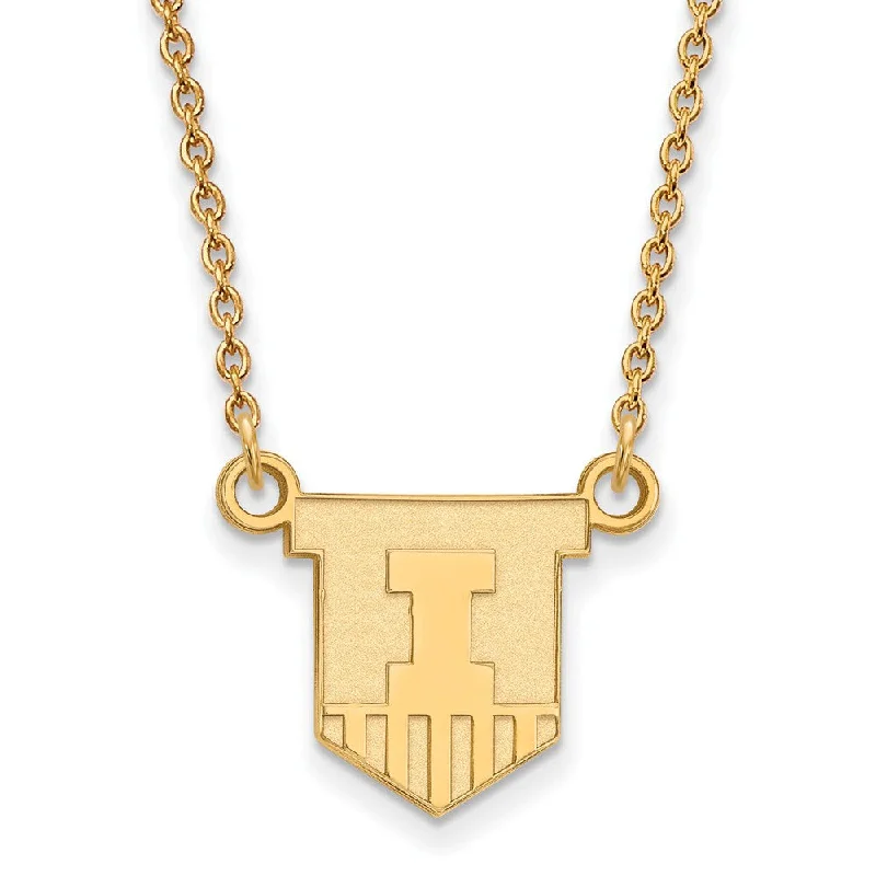 Ladies necklaces brushed metal -14k Yellow Gold U of Illinois Small Shield Pendant Necklace