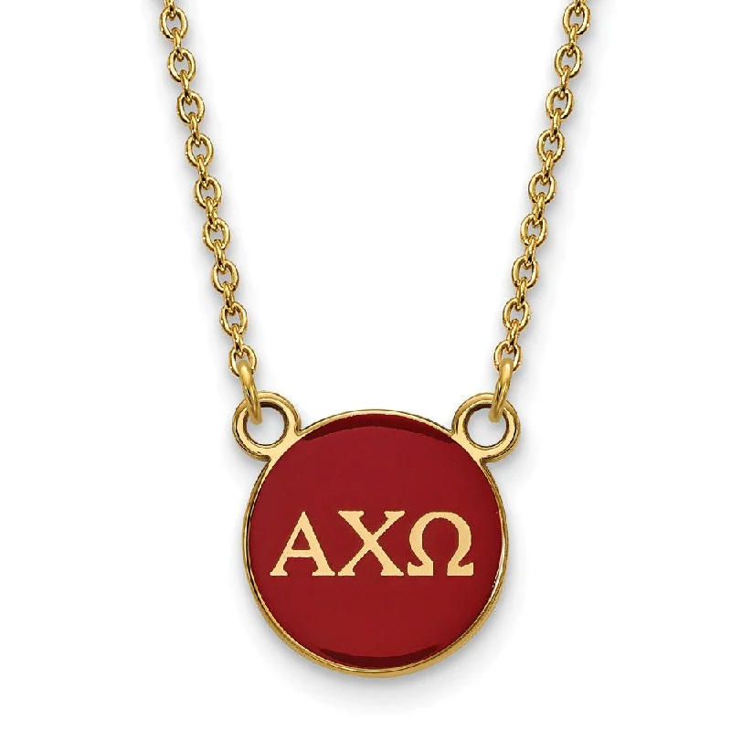 Ladies necklaces with aventurine -14K Plated Silver Alpha Chi Omega Small Red Enamel Disc Necklace